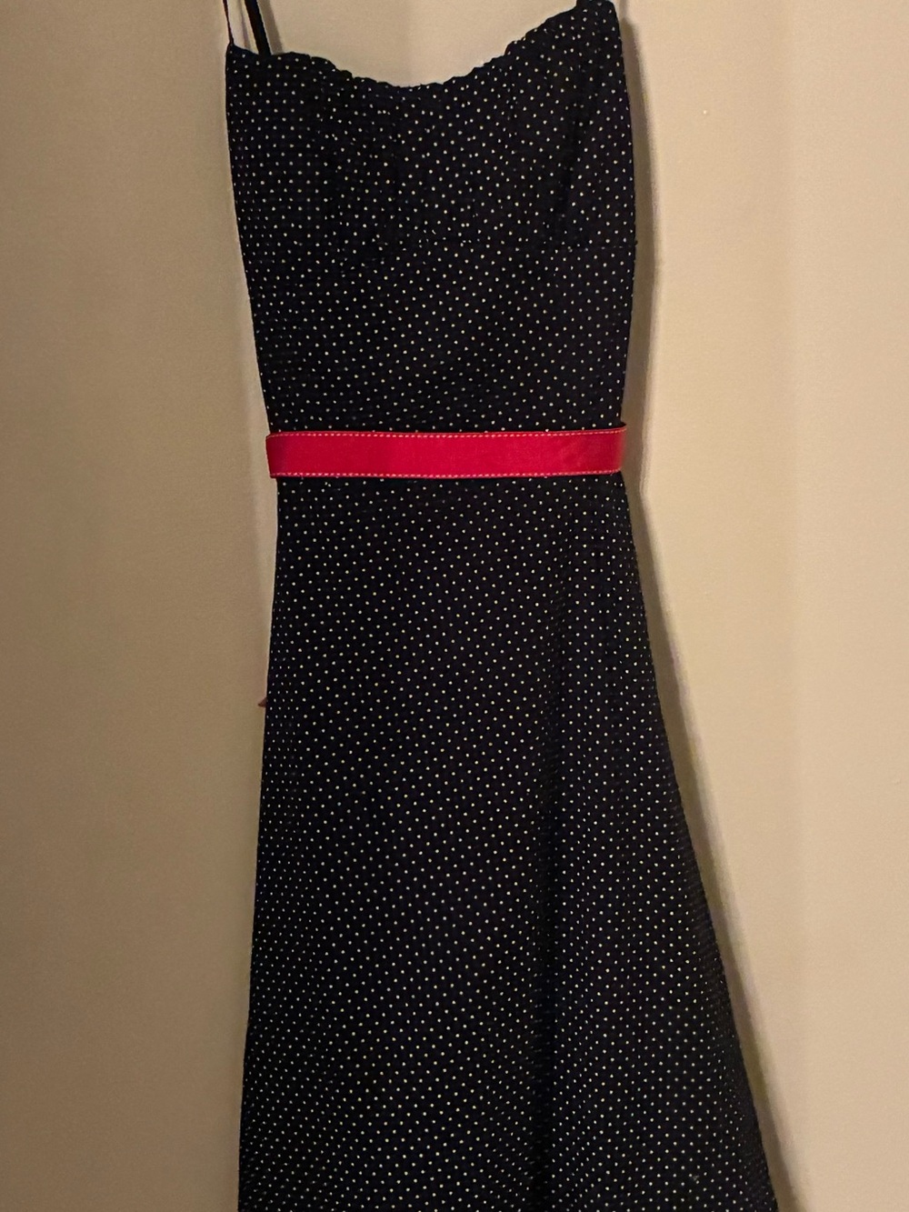 Black Polka Dot A-Line Dress with Red Sash